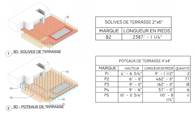 Figure 6 - Modèle LIMS reflétant les données de feuille de calcul pour les solives et les poteaux de terrasse.